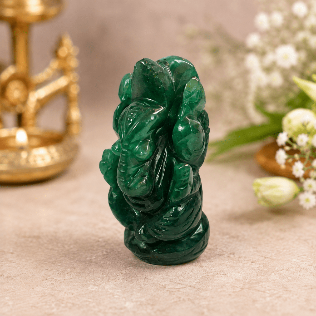 Harit Sphatik (Green Crystal) Ganesha Idol — Remover of Obstacles - Agamadhara