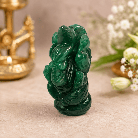 Harit Sphatik (Green Crystal) Ganesha Idol — Remover of Obstacles - Agamadhara