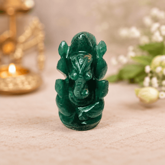 Harit Sphatik (Green Crystal) Ganesha Idol — Remover of Obstacles - Agamadhara