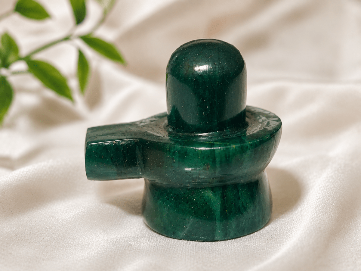 Natural Green Aventurine Shiva Lingam – Handcrafted Sacred Stone for Home Temple - Agamadhara