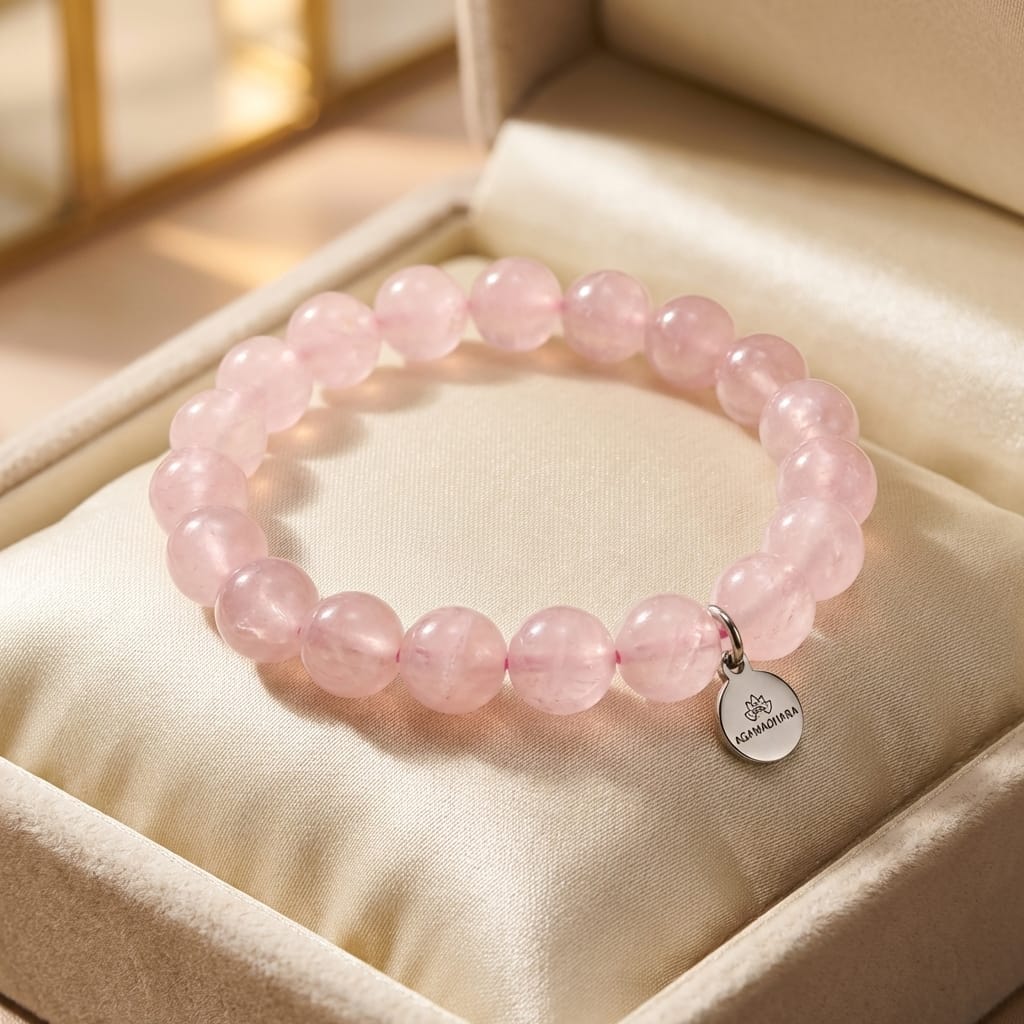 Natural Rose Quartz Healing Bracelet – Heart Chakra Balancer & Emotional Healing Crystal - Agamadhara