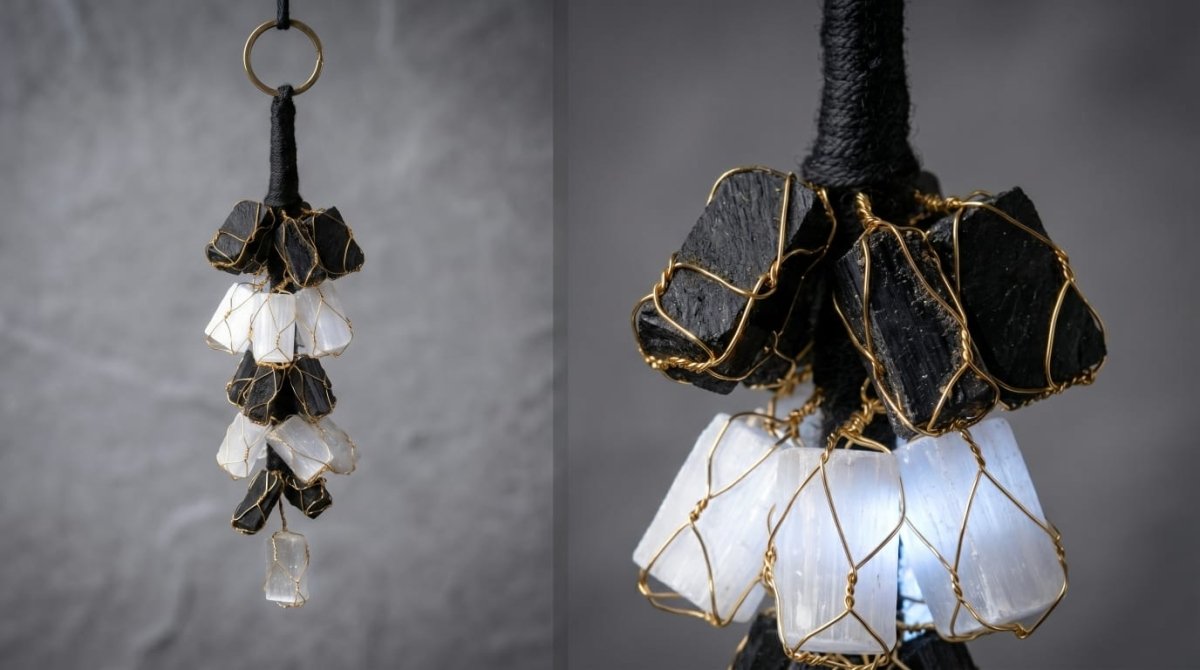 Selenite & Black Tourmaline Protection & Purification Crystal Set - Agamadhara