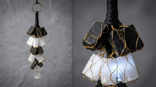 Selenite & Black Tourmaline Protection & Purification Crystal Set - Agamadhara