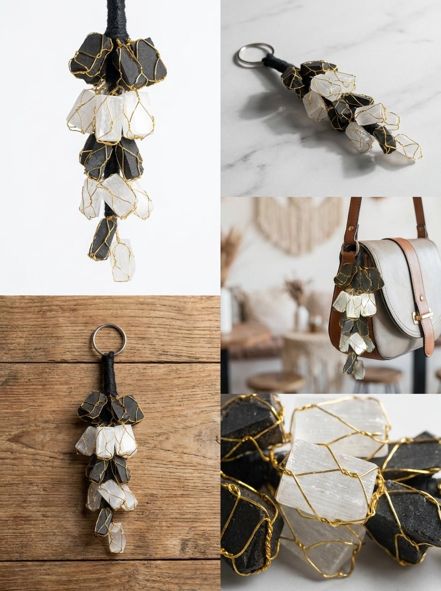 Selenite & Black Tourmaline Protection & Purification Crystal Set - Agamadhara